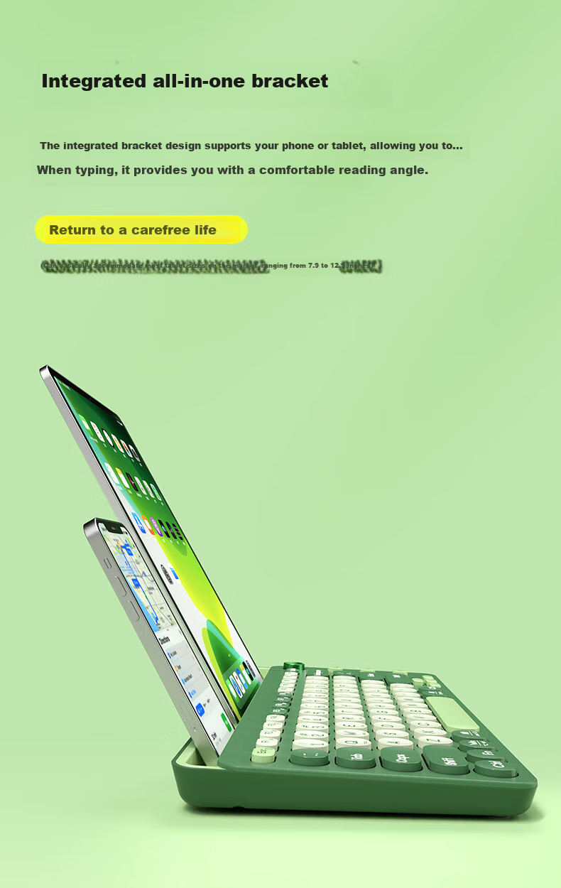 B.O.W Hangshi K650D Rechargeable Card Slot Stand iPad Tri-mode Wireless Bluetooth Keyboard Silent Compatible with Apple Huawei Xiaomi Tablet Phone Laptop Keyboard Cyan Green Indigo 3