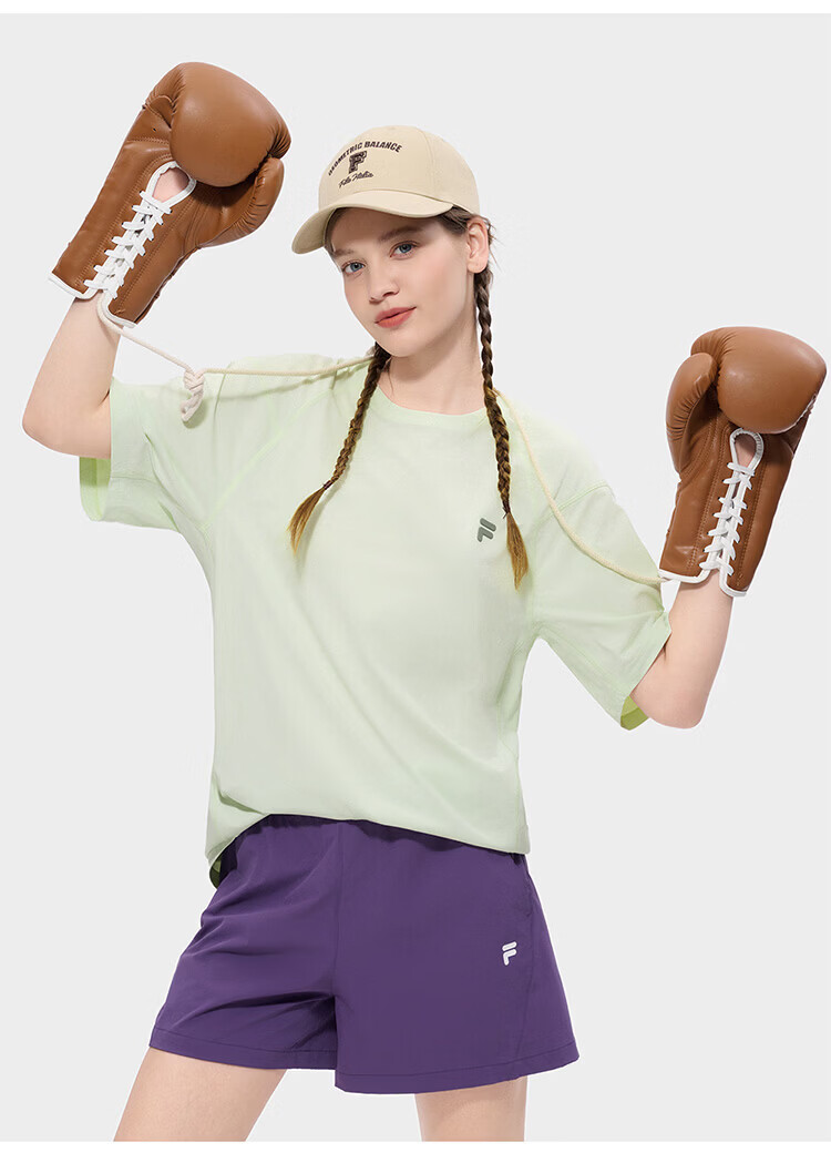 FILA Official Trendy Couple Knitted Dopamine Short Sleeve T-Shirt 26 Summer Quick-Dry Sports Tee 72