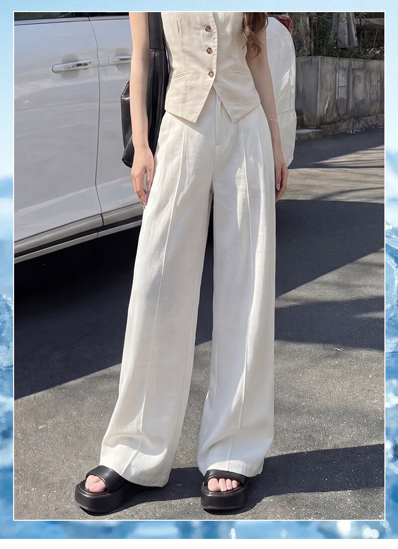 Langsha Women's Linen Wide-Leg Pants 2026 Summer Thin High-Waist Cool Ice Silk Casual Straight-Leg Suit Trousers 2
