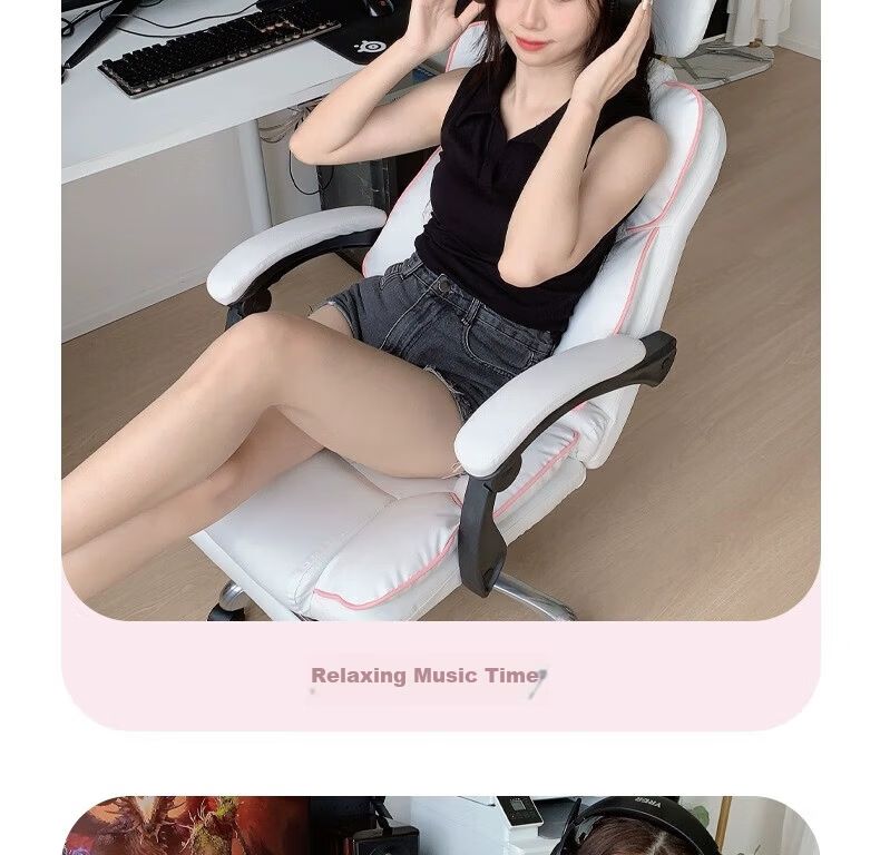 Qianxihuafu Computer Chair Gaming Chair for Women's Bedroom Home Use Comfortable Ergonomic Chair with Backrest for Long Sitting, Pure Gray 25