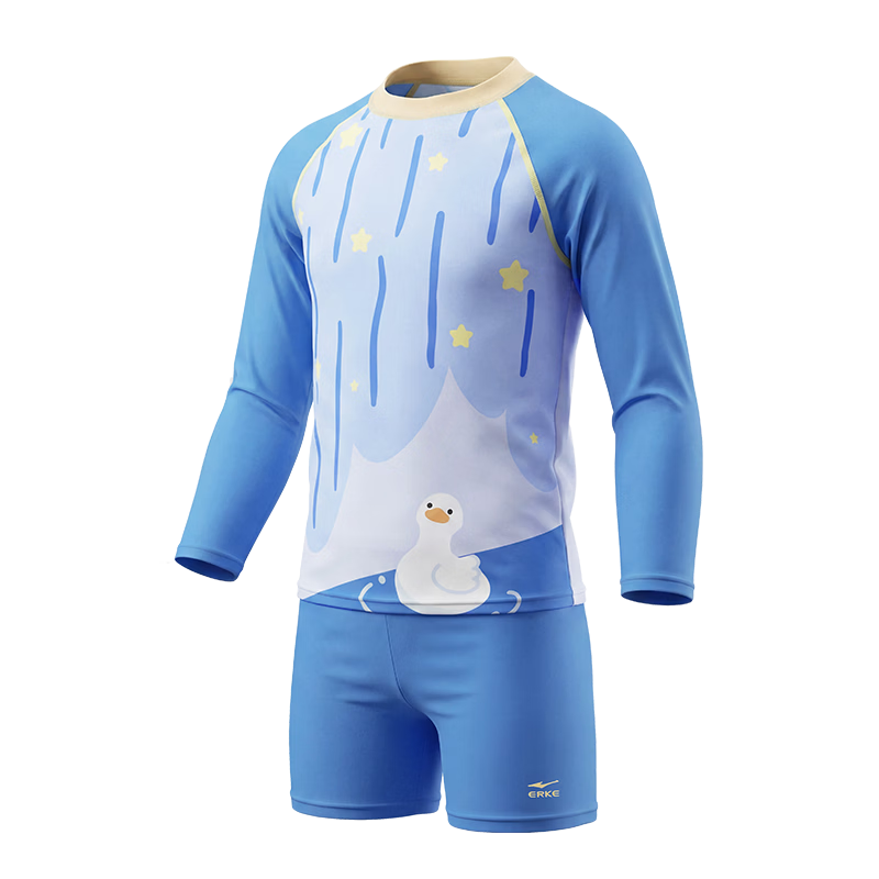 ERKE Boys' Long Sleeve Two-Piece Swimwear Set, Rash Guard and Shorts, Sun Protection for Kids, Beach and Pool Swimwear
