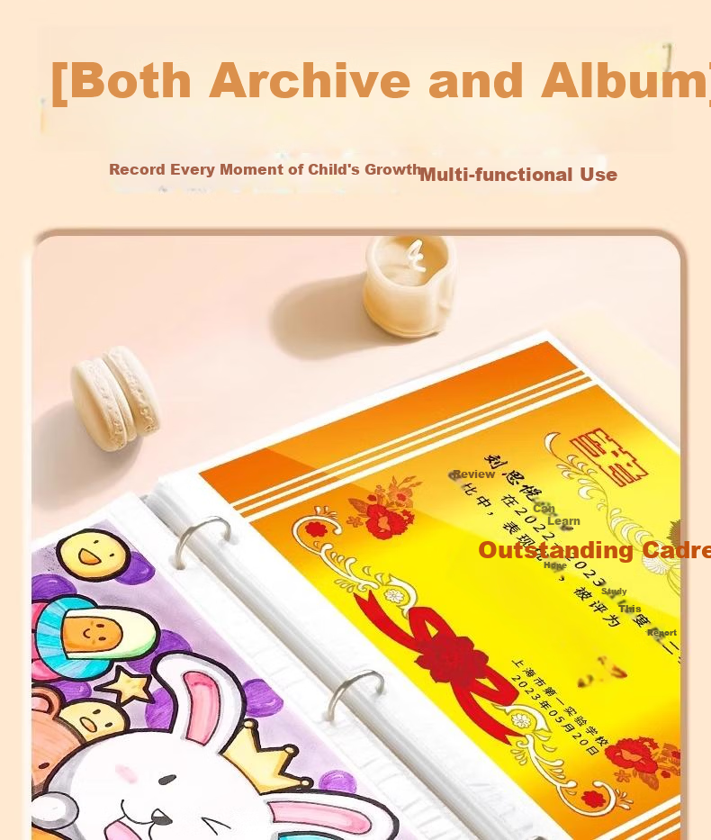 Shuxing A4 Growth File Record Book Loose-leaf DIY Manual Kindergarten Baby Transparent Photo Album Commemorative Certificate Collection Book Boys Girls Art Work Photo Storage Book 8