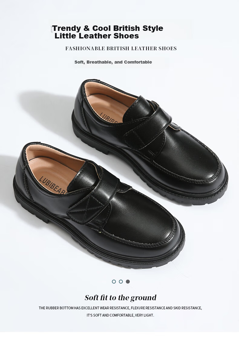 Guniya Children's Leather Shoes, Boys' British Style Performance Shoes, Formal School Etiquette Leather Shoes, Matte British Style, Size 37 3