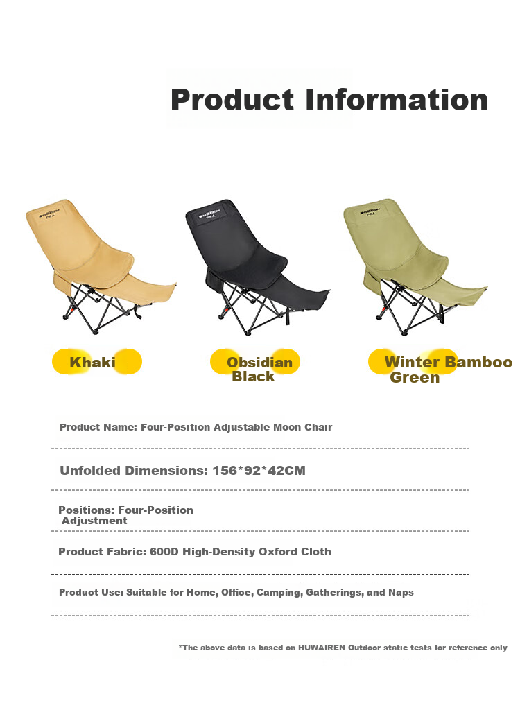 HUWAIREN Outdoor Folding Recliner Portable Adjustable Camping Chair Picnic Moon Chair Office Nap Chair 7