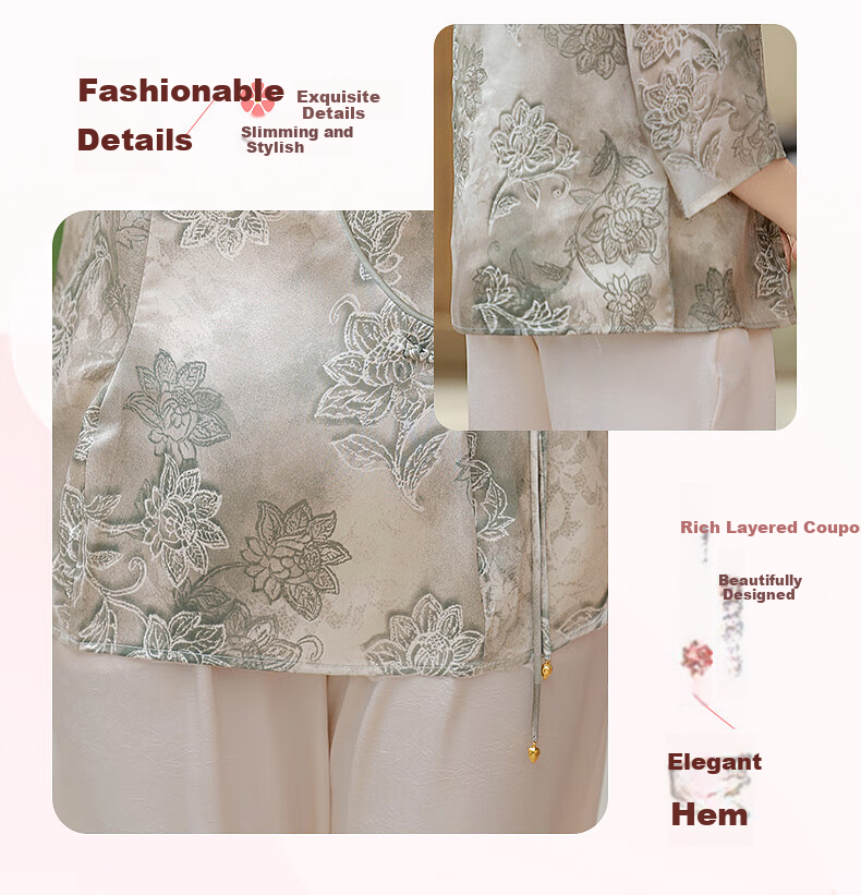 Hodo Mom Summer National Style Shirt T-Shirt 2026 New Fashion Loose Middle-aged and Elderly Women's Top and Pants Set 6