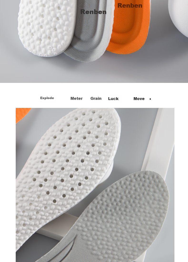 RENBEN 2 Pairs Sports Insoles for Men, Soft And Elastic Shock-Absorbing, Sweat-Absorbing, Breathable, Running Antibacterial Deodorizing, 6019 Gray, Size 37-38 7