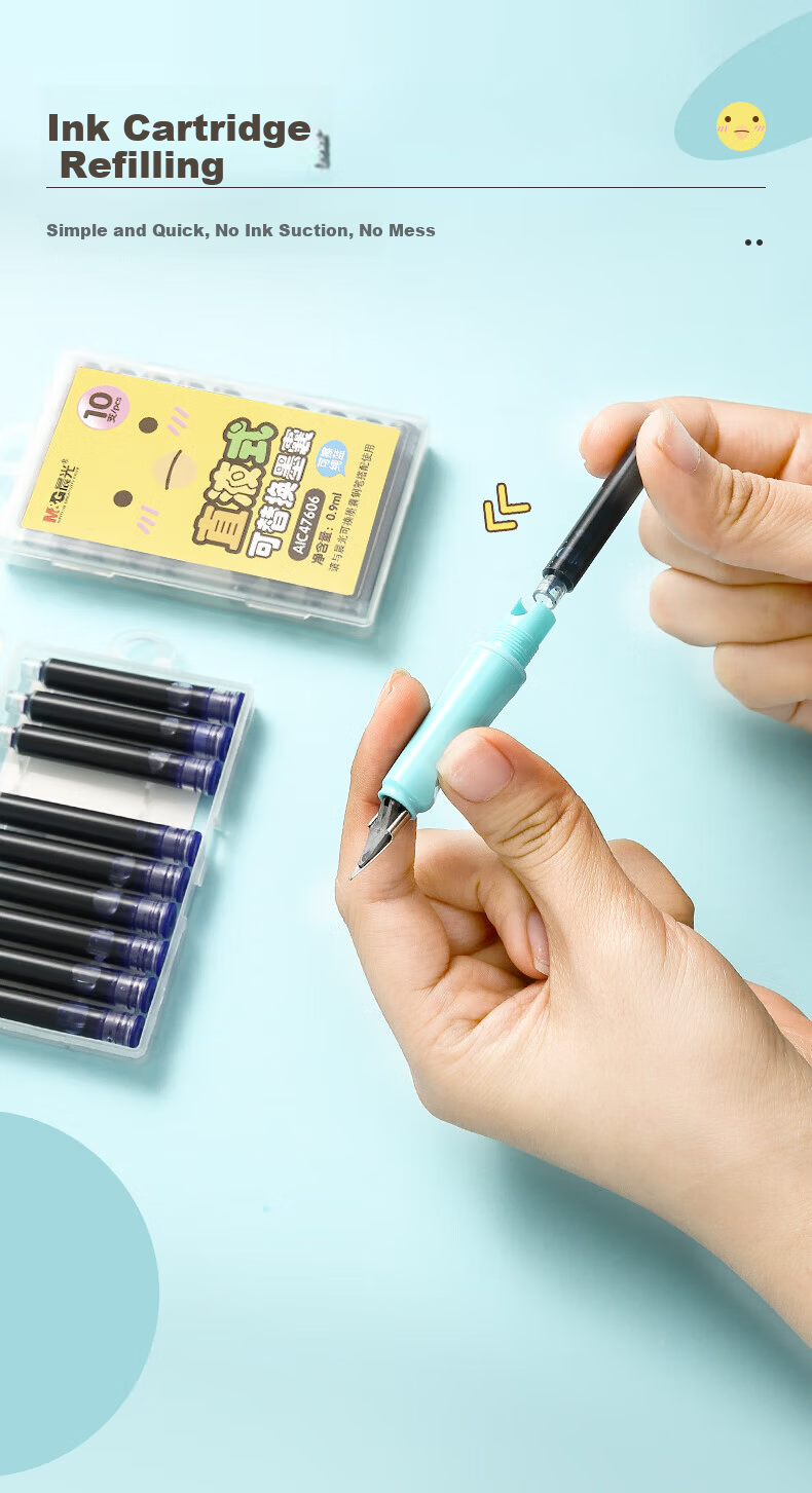 M&G Erasable Pure Blue Ink Refill Cartridge 3.4mm Inner Diameter 10-Pack Replacement Fountain Pen Ink Random Cover Style AIC47606B3 2