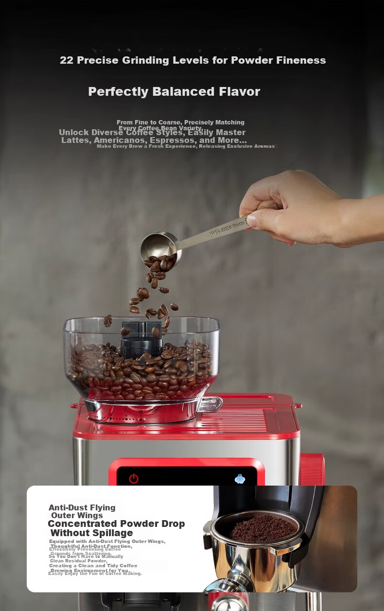 Tim Hortons Tims T5 Fully/ Semi-Automatic Italian Home Coffee Machine Grinder Integrated Cold Brew Version One-Touch Milk Frother Detachable Burr Silver 13