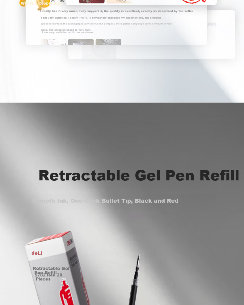Deli 0.5mm Retractable Gel Pen Refills for Students, Compatible with S01/S08/1008/K35 and G-5, Black Bullet Tip, 20 Pieces/Box S782 2