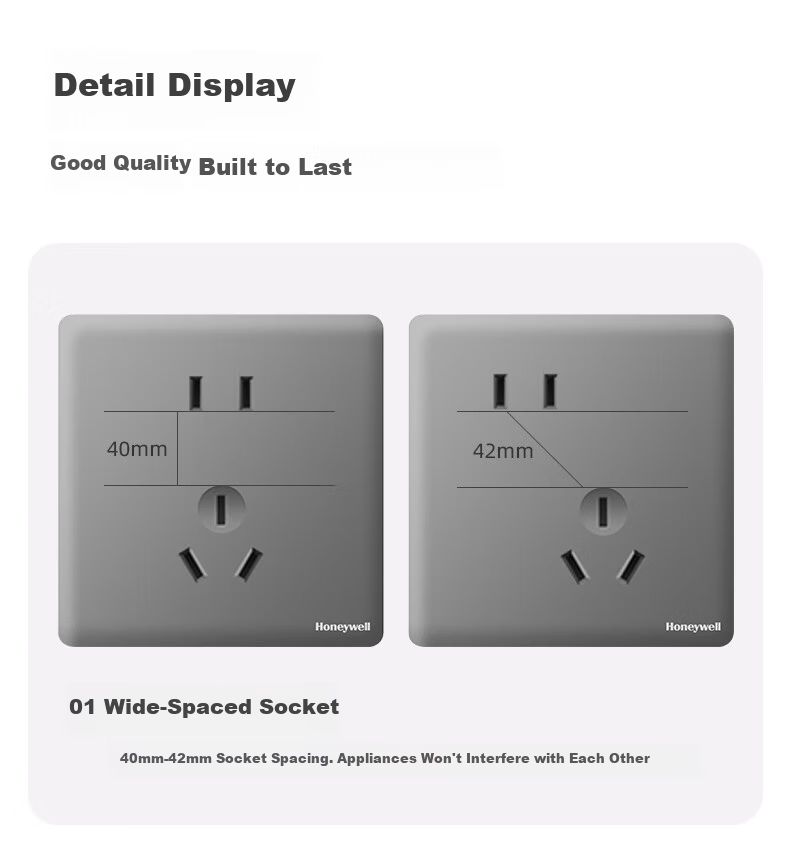 Honeywell Switch Socket Panel 7-Hole Socket 86-Type Flush-Mounted Ultra-Thin Frameless Wall Outlet A8 Matte Black 4