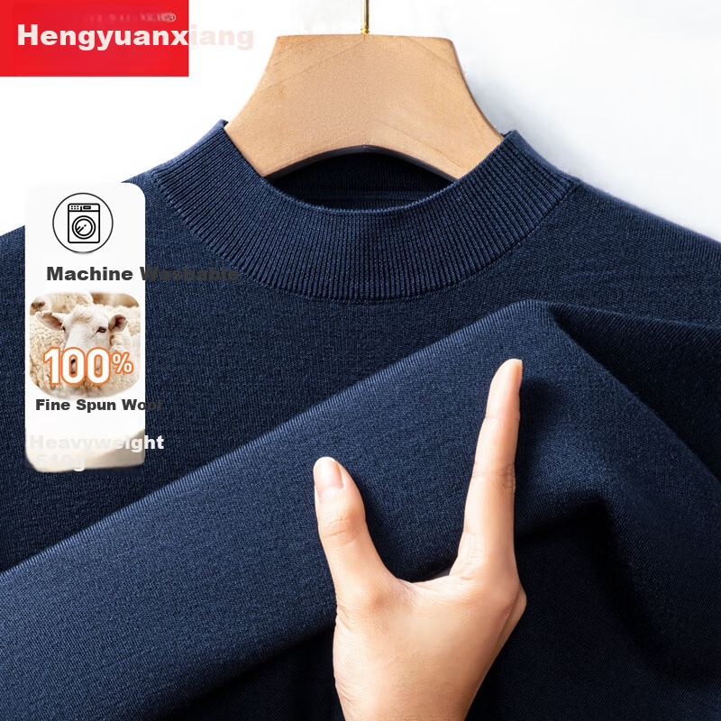 Hengyuanxiang Fine Spun Wool Thickened Half Turtleneck Men's 100% Pure Wool Winter New Knit Sweater Machine Washable