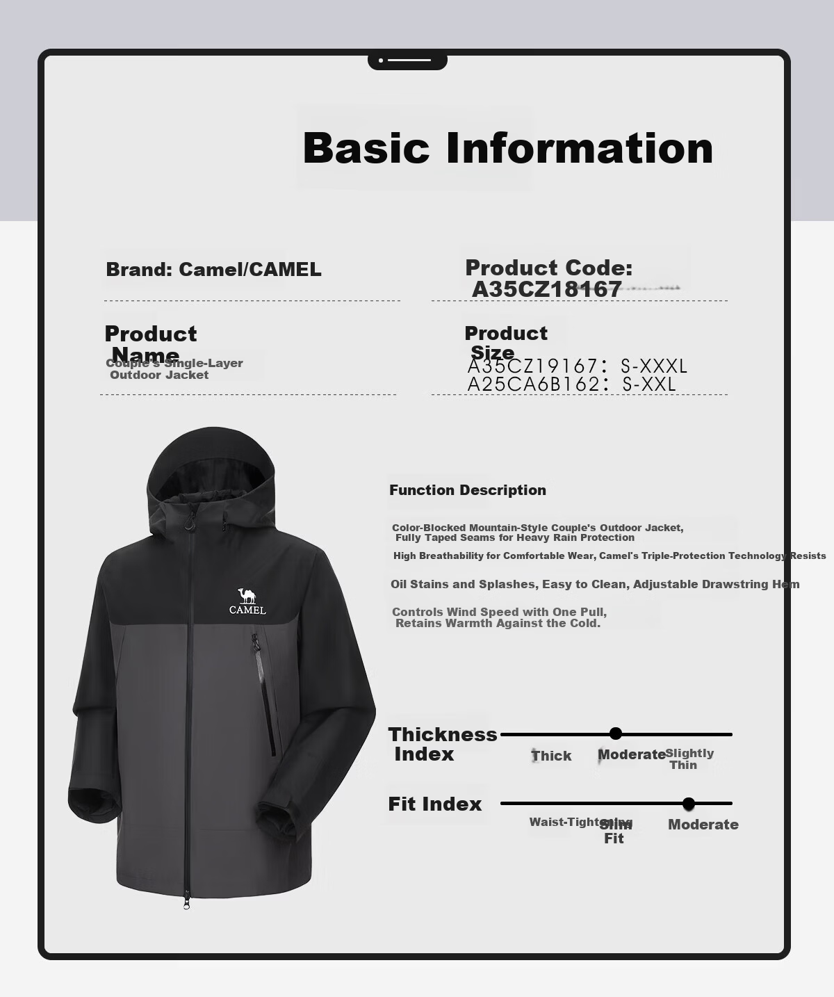 CAMEL [Three-Proof] Outdoor Single-Layer Waterproof Jacket Unisex New Lightweight Mountaineering Coat 24