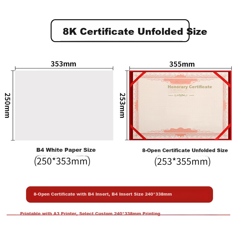 Elifo 10-Pack Red Velvet Honor Certificate Covers with Core, 12K Custom Blank Award Certificate Paper, Training Commendation Certificate Paper, Printable, 20 Sheets A4 Inner Pages 4