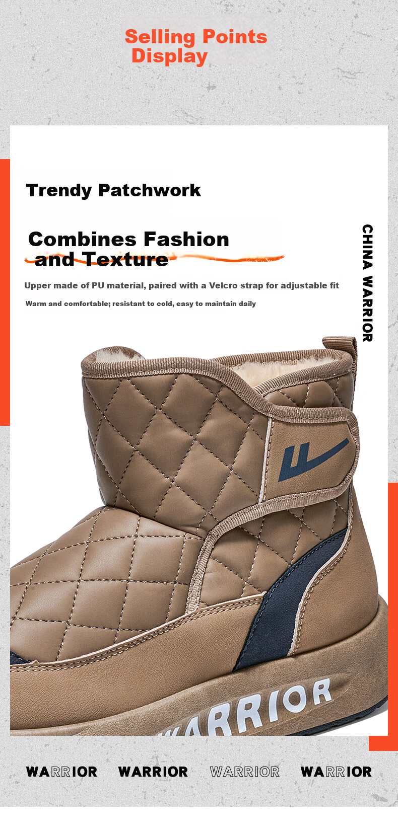 Warrior Men's Snow Boots 2026 Spring New Thickened Fleece Lined Northeast Cotton Shoes Casual Boots Brown Size 40 2