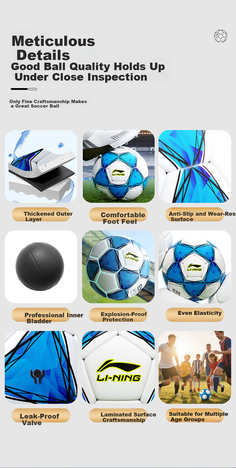 Li-Ning Football Size 4 for Children, Primary and Middle School Students, Ages 3-12, Standard Match and Training Youth Soccer Ball 5