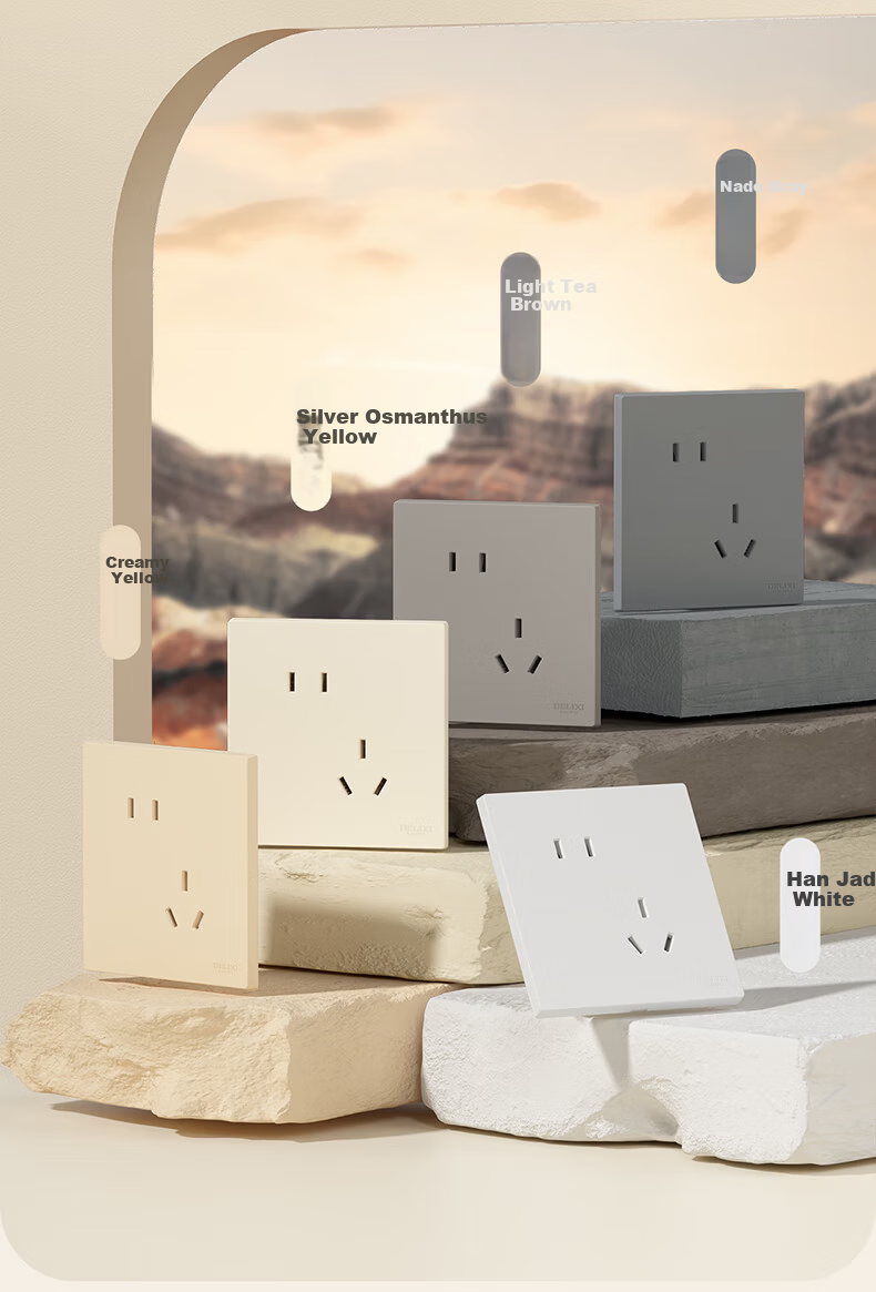 DELIXI Switch Socket CD295 Ultra-thin Matte Frosted Large Panel 86 Type Concealed Silver Osmanthus Yellow Angled Five-hole 10 Pack 15