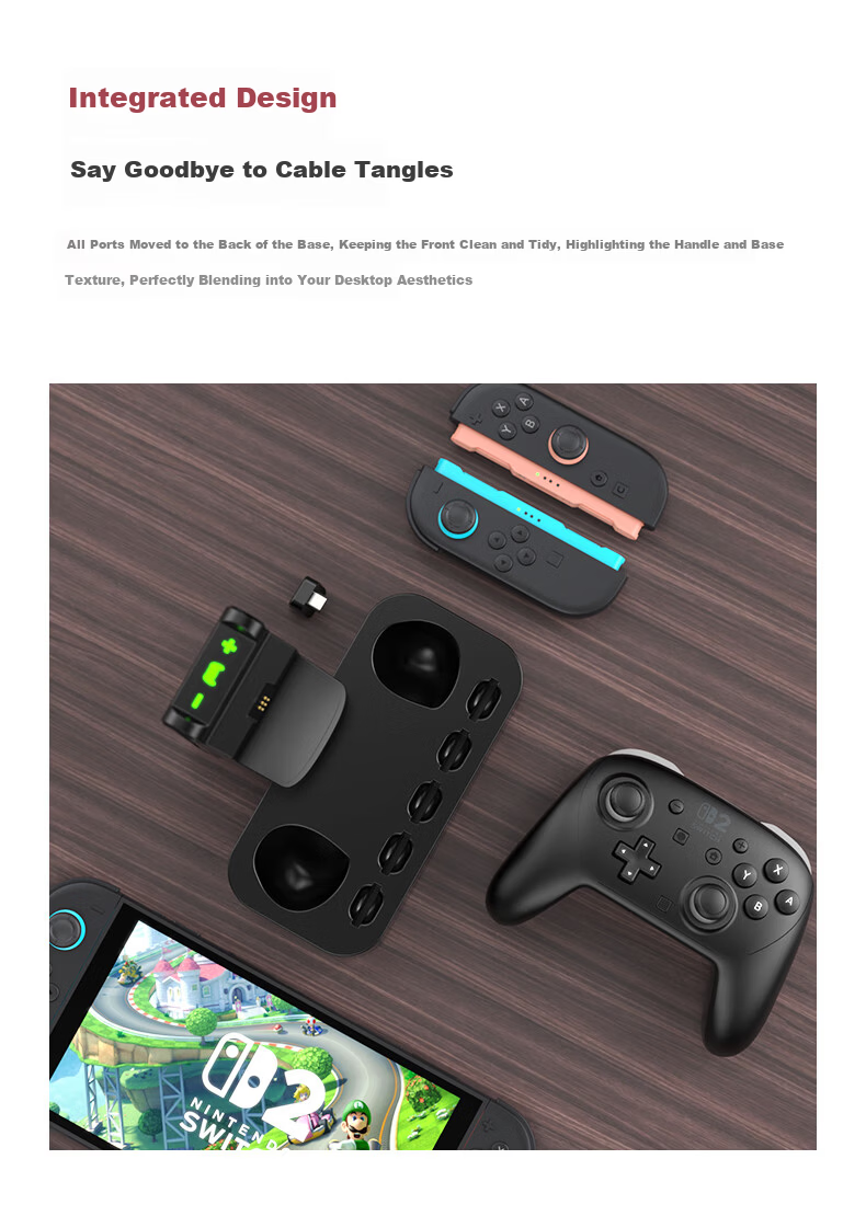 NEWDERY Nintendo Switch 2 Pro Controller Charging Dock Joycon 2 Charging Base NS2 Split Controller Charger Cartridge Storage Stand Gaming Controller Accessories 9