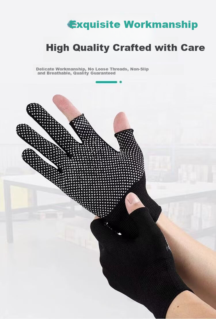 Jiahu Black Nylon Gloves Thin Coated Non-Slip Wear-Resistant Breathable Work Gloves Fingerless [Coated Black] 24 Pairs 4