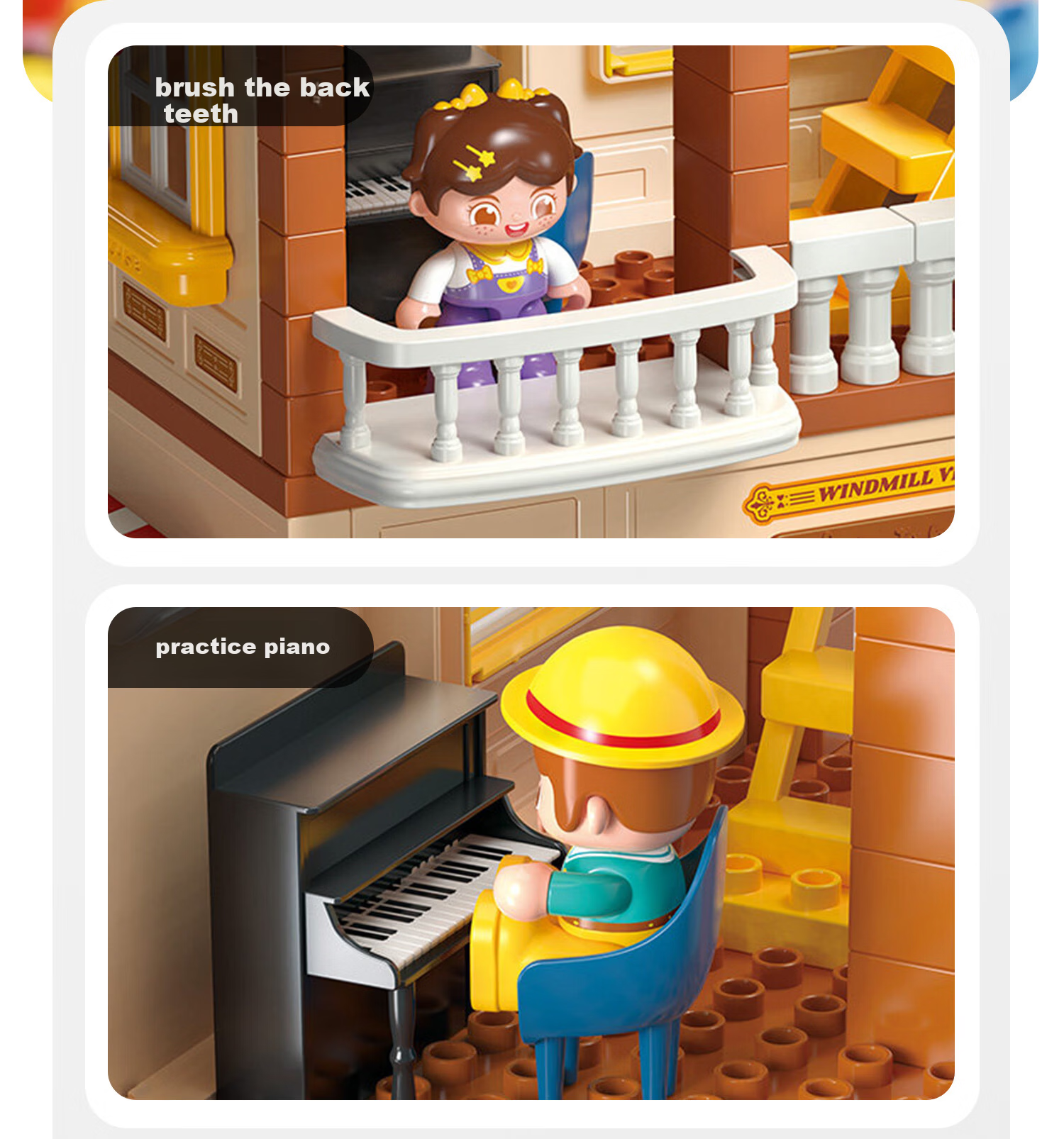 FEELO Compatible LEGO Large Building Blocks Children's Assembly Toy Boys Girls Birthday Gift Windmill Villa Y42007 Bucket 8