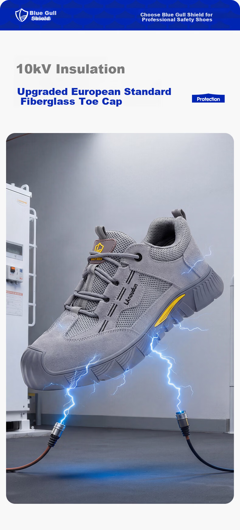 BlueOwlShield Men's Summer Breathable Electrician Insulated 10KV Anti-Smash Anti-Puncture Toe Work Shoes D0266TKV Size 41 6