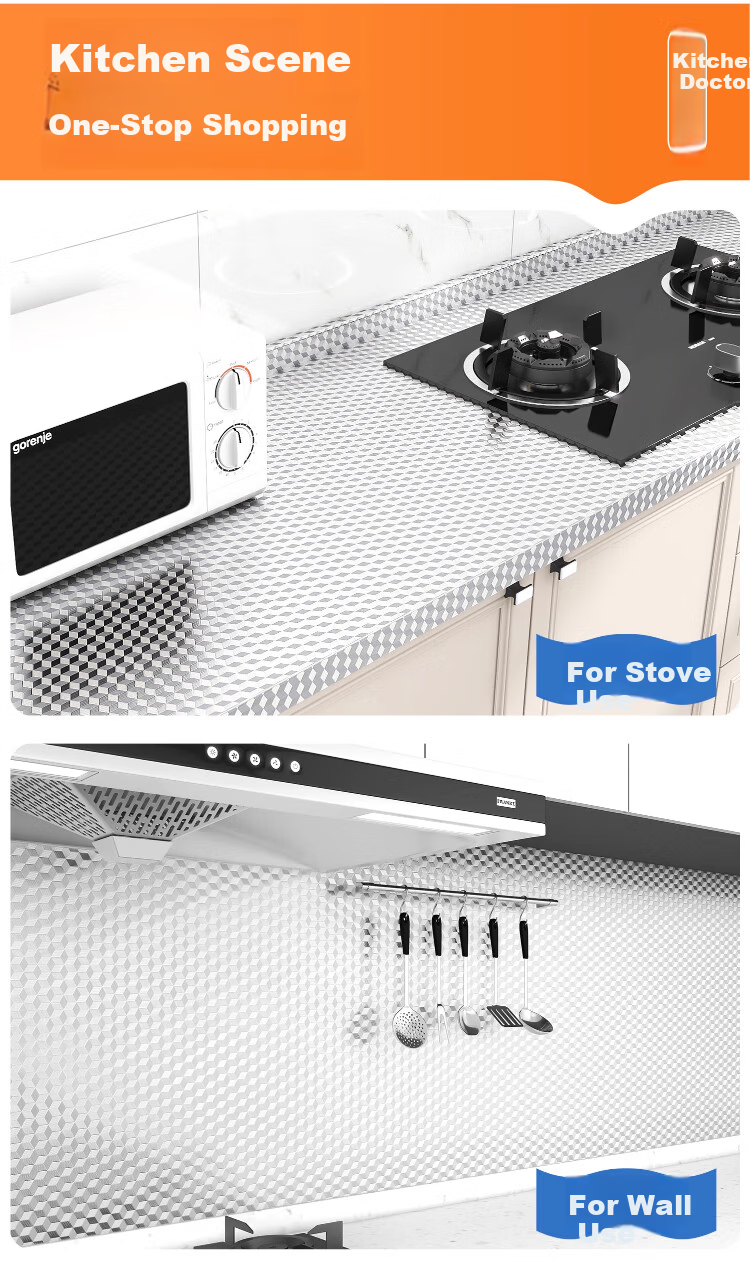 Washi Cabinet Oil-Proof Sticker High-Temperature Resistant Kitchen Stove Waterproof Aluminum Foil Self-Adhesive Thickened Orange Peel Texture 10*0.6m 6