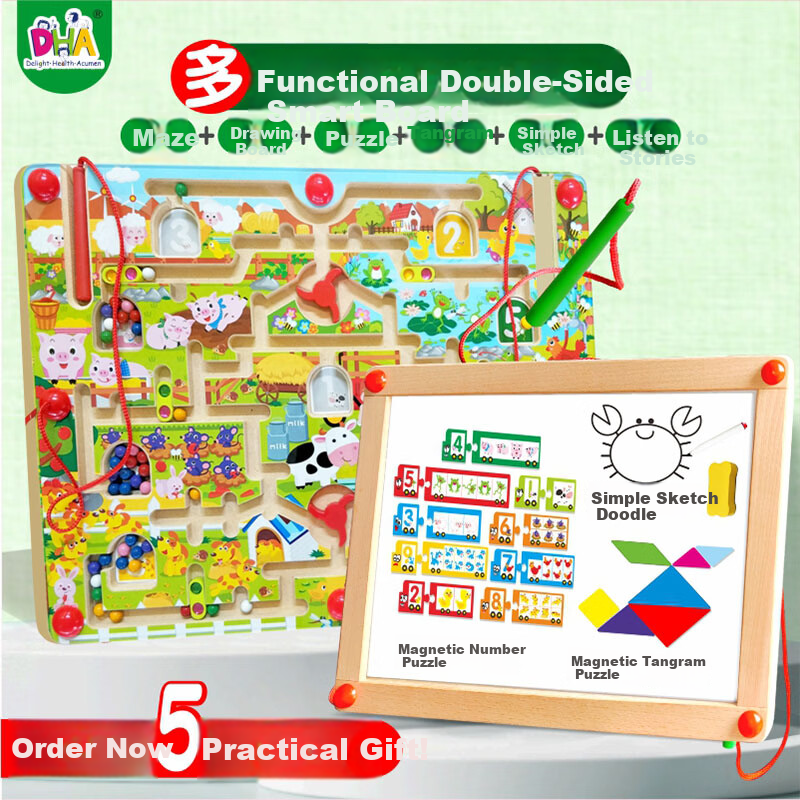 DHA Children's Magnetic Maze Rolling Ball Educational 3D Puzzle Toy Early Learning Book Penmanship and Thinking Training