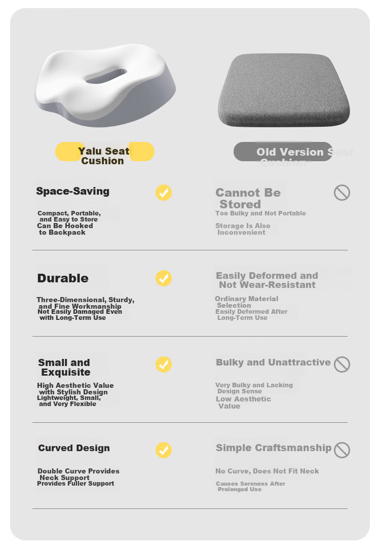 Yalu Memory Foam Seat Cushion Coccyx Pressure Relief Pad Hip Cushion Office Chair Car Seat Universal for All Seasons 6