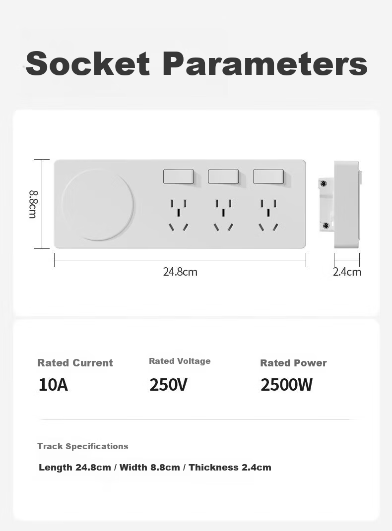 AUX 86-Type Expandable Socket Extension Converter Concealed Multi-Port Household Power Strip with Switch Three Switches 21 Holes + Five Holes Left Expansion Aperture Gray 14