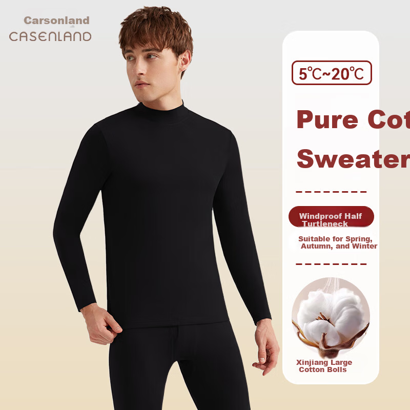 CASENLAND Men's Pure Cotton Thermal Underwear Set Autumn Shirt and Pants Cotton Knit Warm Base Layer