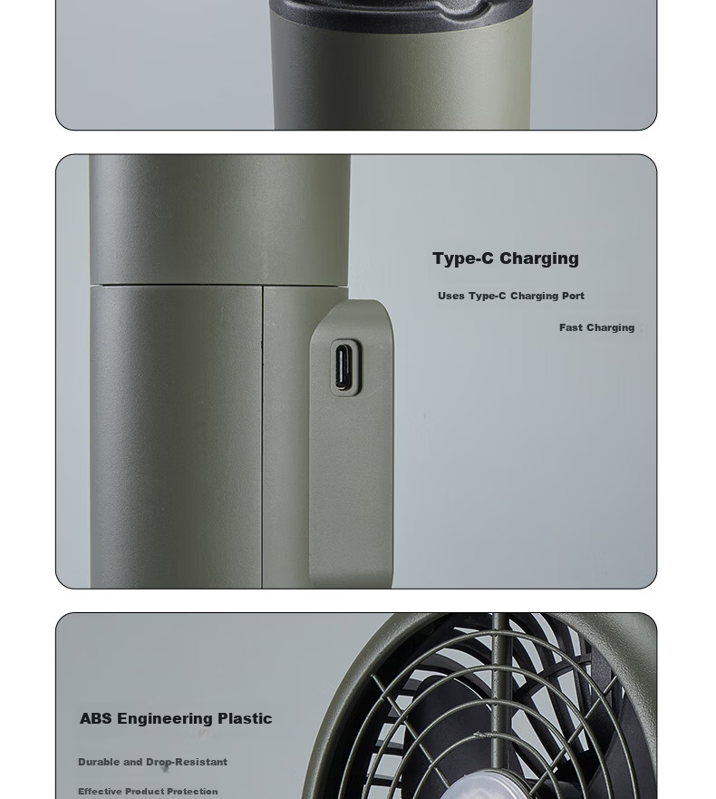 Sanlixi Mini Fan Outdoor Camping Portable Brushless Motor Silent Oscillating Fan Long-lasting Battery Fan with Light 13