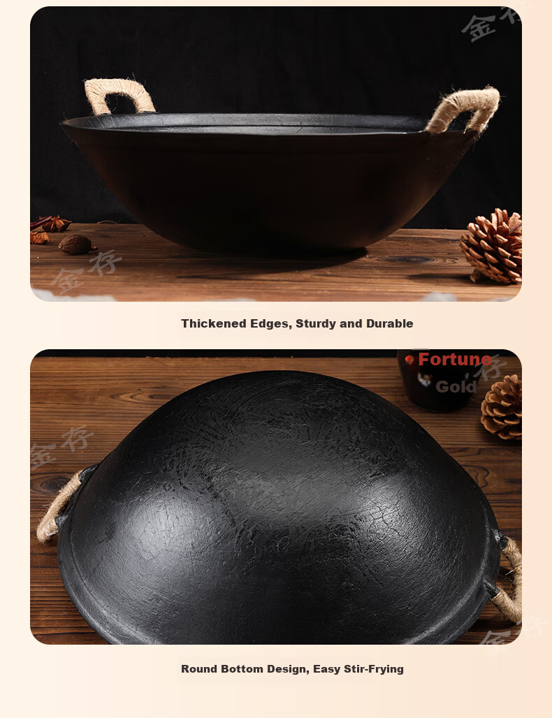 Jincun Zhangqiu Cast Iron Wok 34cm Non-Coated Round Bottom Home Use Non-Stick Gas Stove Ready 2