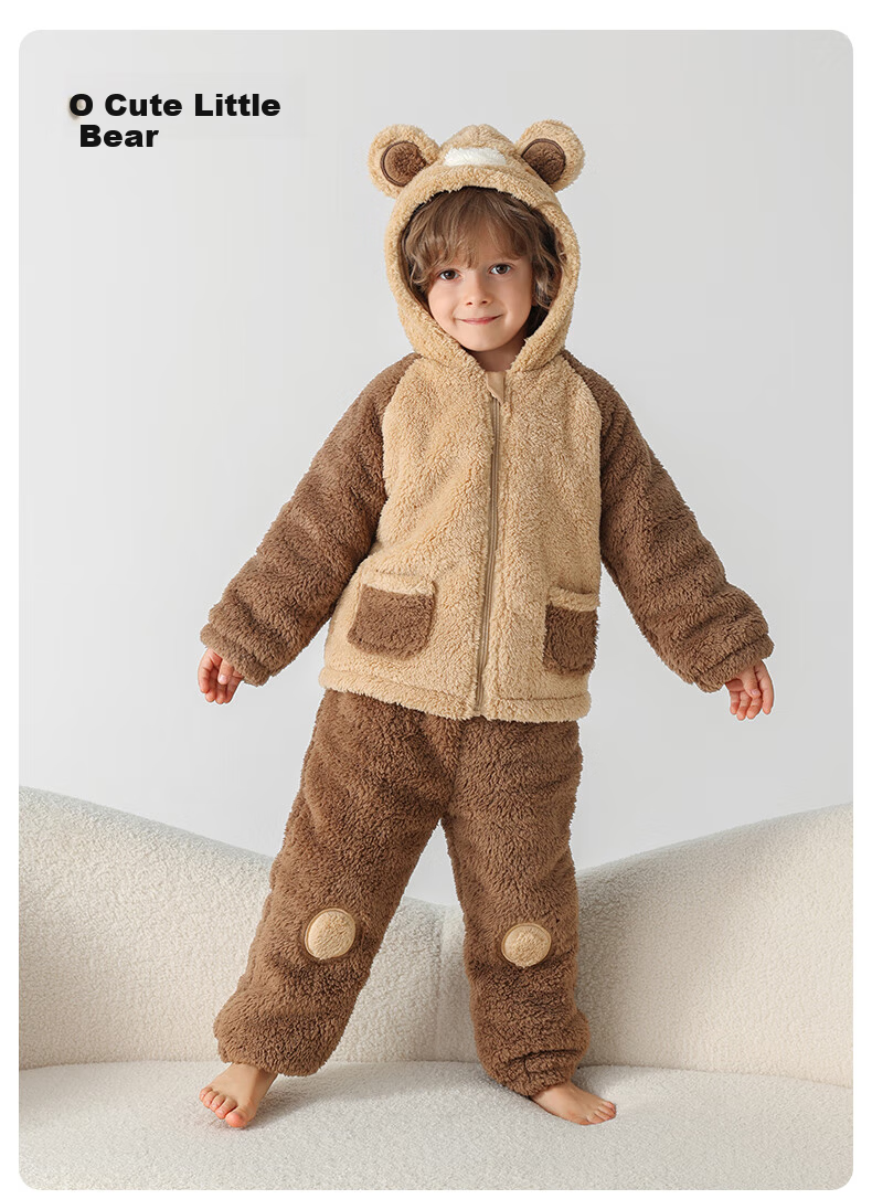 Betis Children's Winter Fleece Pajama Set Thickened Cotton-Padded Warm Homewear for Boys and Girls 32
