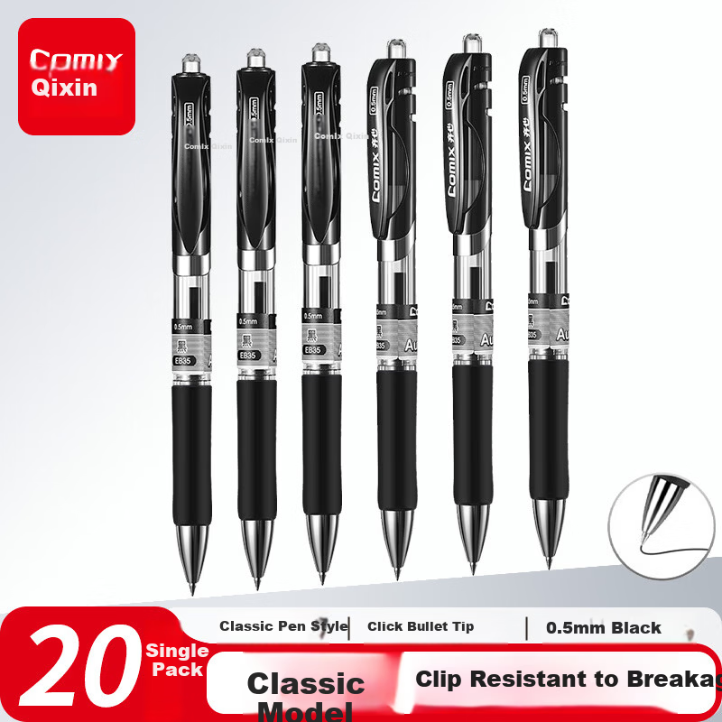 Comix Retractable Gel Pen 0.5mm Black Student Signature Business Bullet Tip Exam Water Pen High-Quality Office Supplies 9 Black 2 Red 1 Blue EB35-12