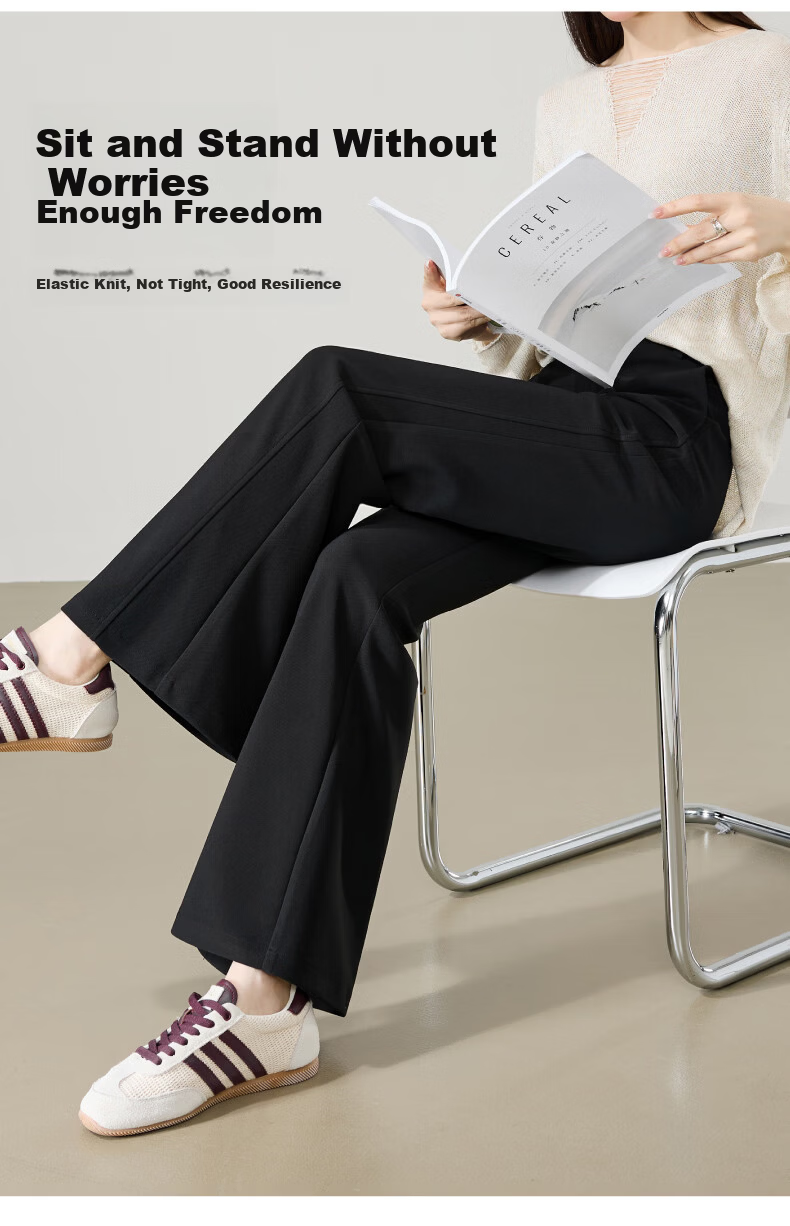 ESE-Y Women's Spring 2026 Slim Fit Stretch Office Flared Trousers Black Size 28 25