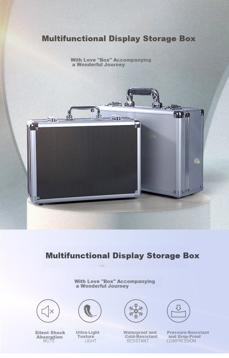 Bingyu BJ419 Aluminum Alloy Toolbox Portable File Storage Box Black 35X25X13cm (Padded with Combination Lock) 1