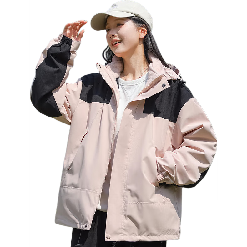 Jeanswest Three-In Jacket for Men And Women with Detachable Hood, Couple's Outdoor Sports Camping Hiking Wear