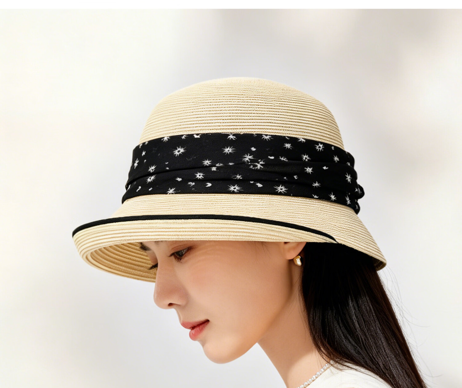 FANCET Women's Summer Elegant Rolled Brim Sun Hat Japanese Style Daisy Waist Stripe Bucket Hat Versatile Travel Cap 27