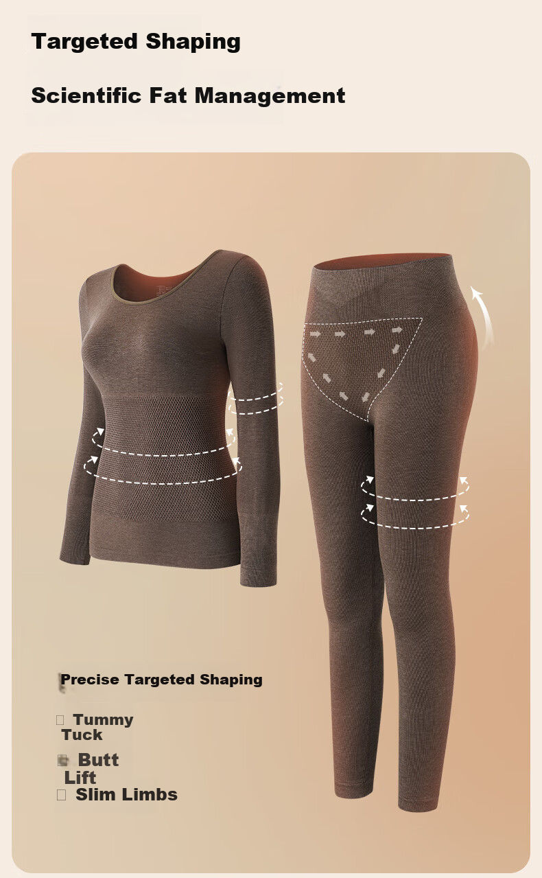 GUJIN Women's Wool Thermal Underwear Set - Seamless Slim Fit Autumn Winter Shaping Bodywear Top and Bottom 6