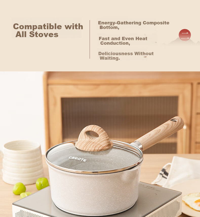CaROTE Maifanshi Small Milk Pot, Baby Food Pot, Infant Frying And Cooking All-In Pot, Non-Stick Titanium Pot, Home Use Soup Noodle Pot, 18cm 9