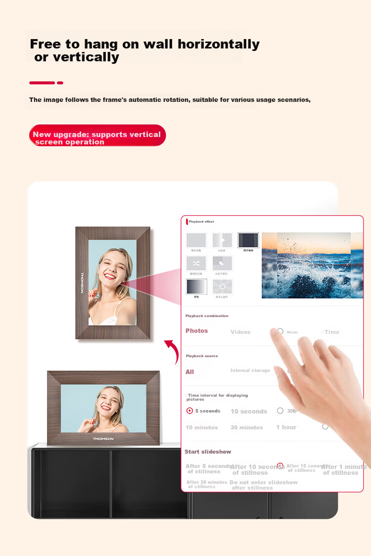THOMSON 7-Inch Family Sharing Digital Photo Frame Smart HD Cloud Frame Photo Video Music Player Gift 7001P 9
