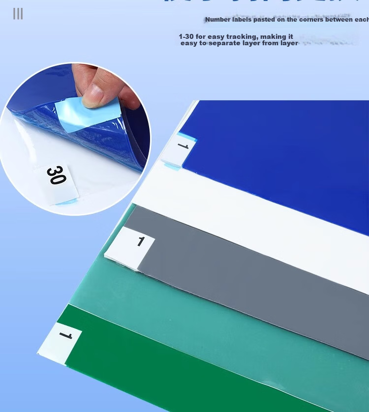 Haosikepu Blue Adhesive Dust Mat 60x90cm 300 Sheets Peelable Shoe Sole Dust Removal Mat for Cleanroom Laboratory Workshop Dust Purification Floor Mat 5