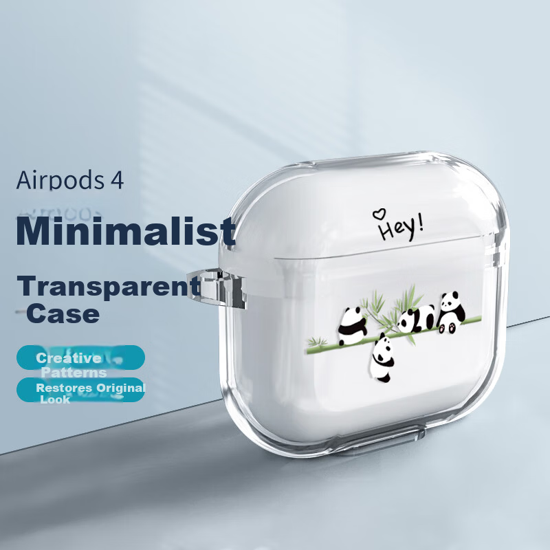 Shell Sister AirPods 4 Protective Case for Apple Wireless Bluetooth Earphones, Drop-Resistant Creative Painted High Transparency Case with Stacked Panda Design