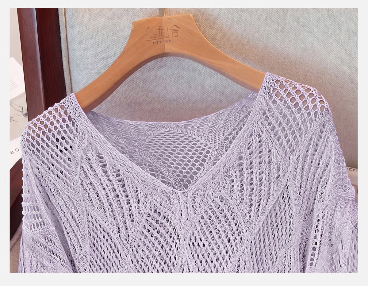 Cypress V-Neck Knit Sweater 2026 Spring New Women's Literary Style Pullover Hollow Out Three-Quarter Sleeve Top 17