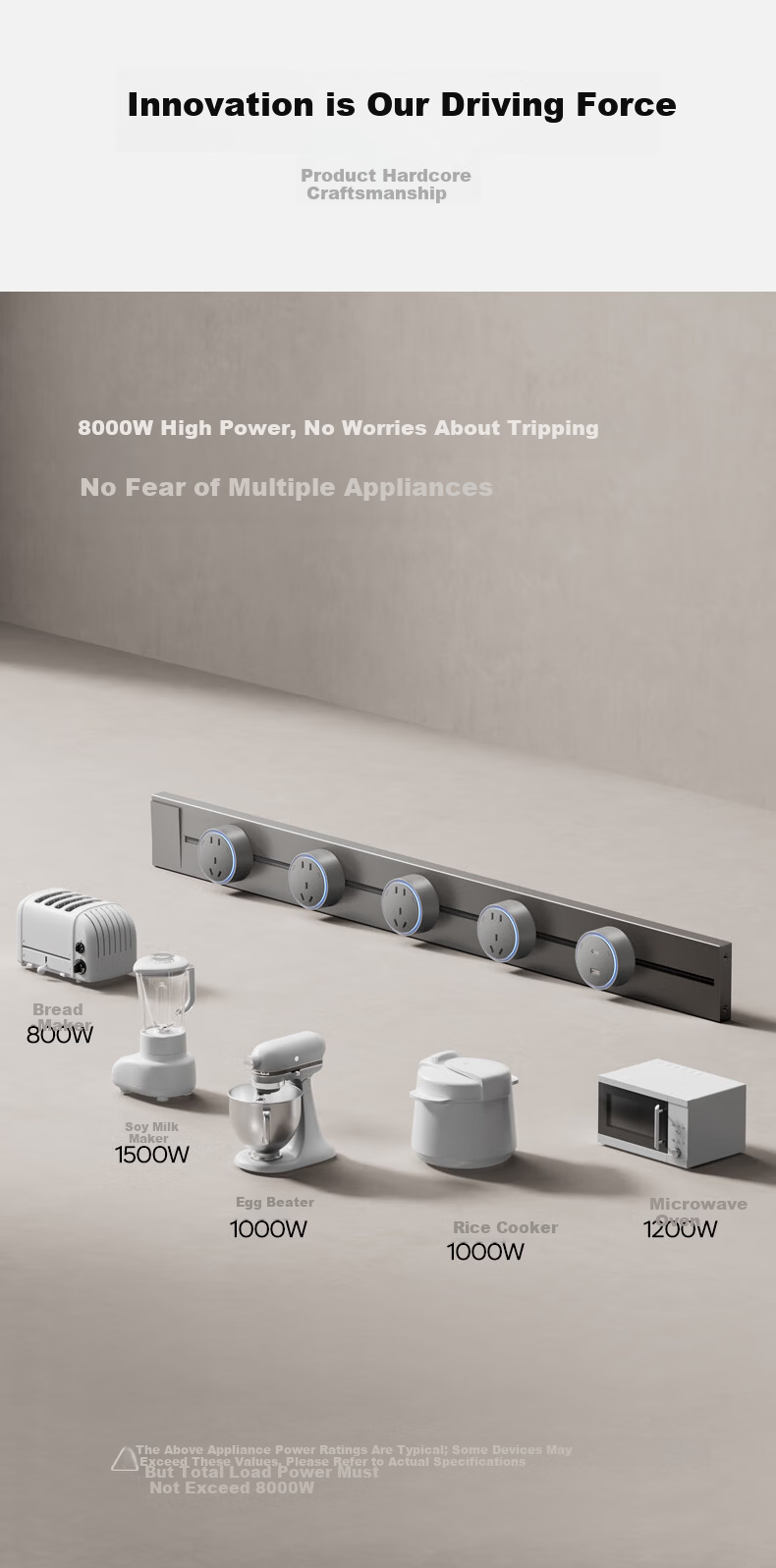 CHIGO Track Socket with Switch Master Control Ultra-thin High Power Wall-mounted Rail Socket Surface-mounted Movable Kitchen Slide Rail Socket 50cm + 3 Black Five-hole Outlets 10