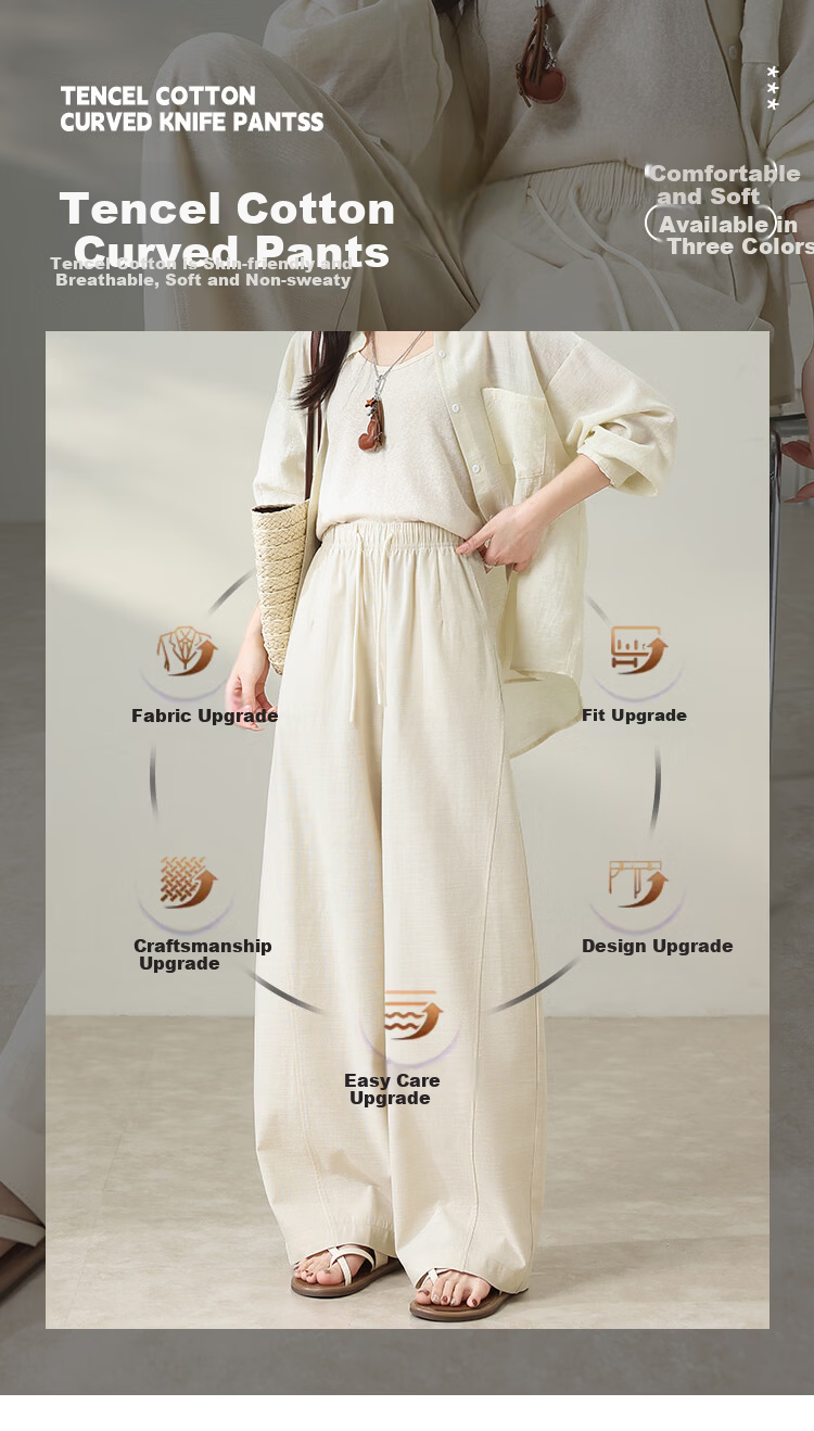 Free Style Wide-Leg Pants for Women Summer Thin High Waist Slim Loose Draped Straight-Leg Tencel Casual Curved Pants 2026 New Arrival 1