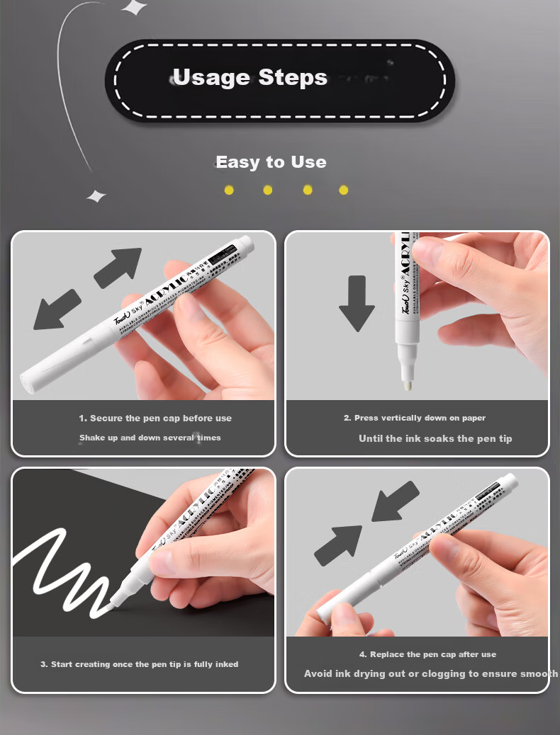 Shuxing White Acrylic Highlighter Double-Ended Waterproof Fade-Resistant Art Marker for Students Drawing Graffiti Black Card Journal White Paint Pen Watercolor Pen 18