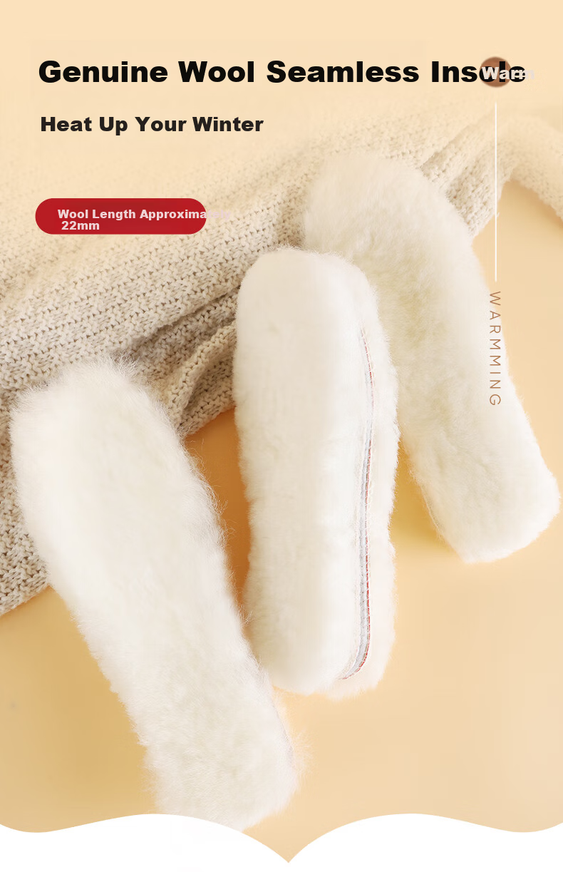 FOOTOPPO Wool Insole Warm Pure Wool Plush Thickened Insole Women's Winter Long Wool Snow Boots Cold-Proof Cotton Insole Men's 1