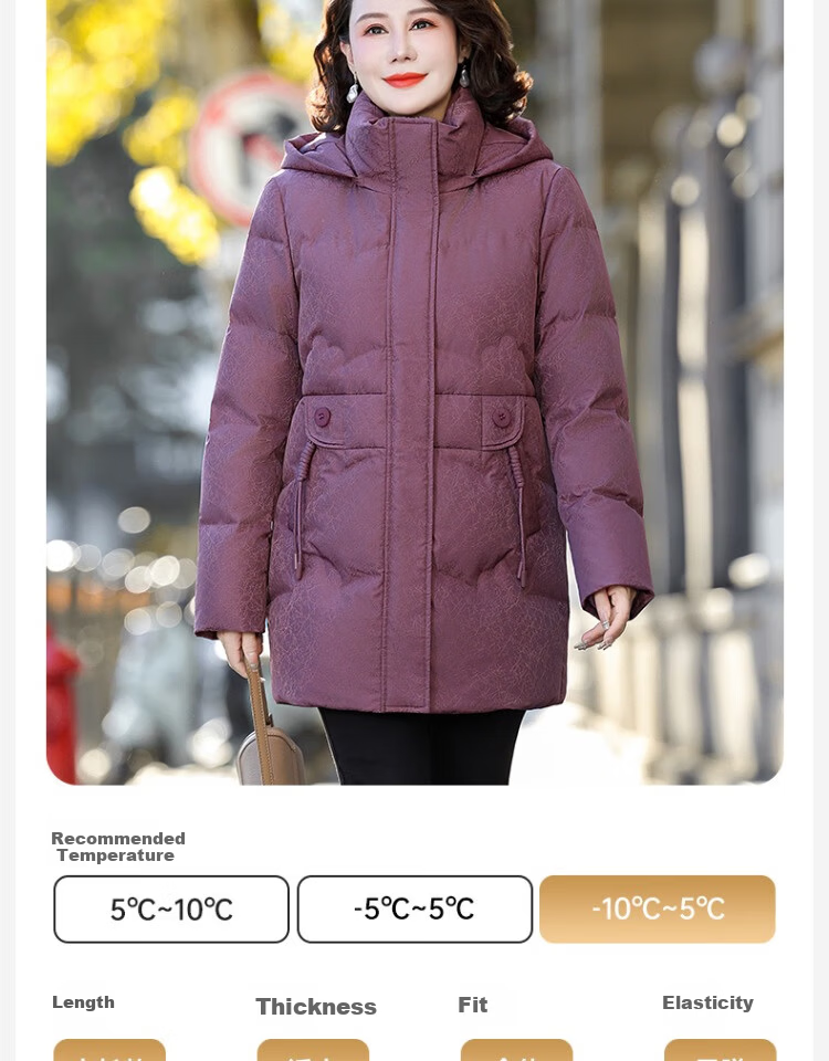 SNOWFLYING Women's Down Jacket 2025 Mid-Length Loose Warm Coat for Moms, Bean Paste Color, Size L 8