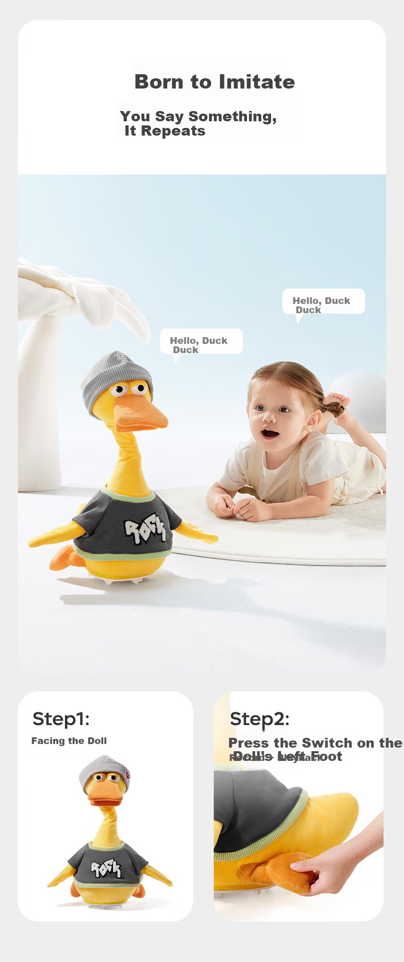 Babycare Magic Worry Duck Plush Repeating Funny Doll Stress Relief Toy Birthday Gift Pet Electric Repeating Duck 3.0 6