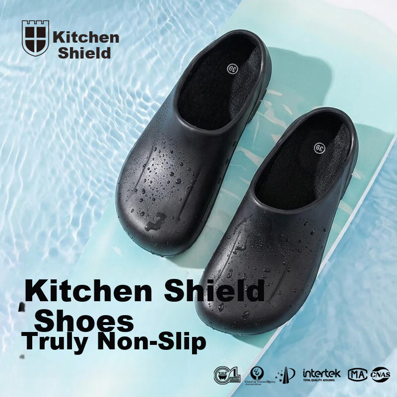 Chudun Casual Chef Shoes Non-slip Waterproof Oil-resistant Men's Professional Kitchen Work Hotel Black + Original Insoles Size 41
